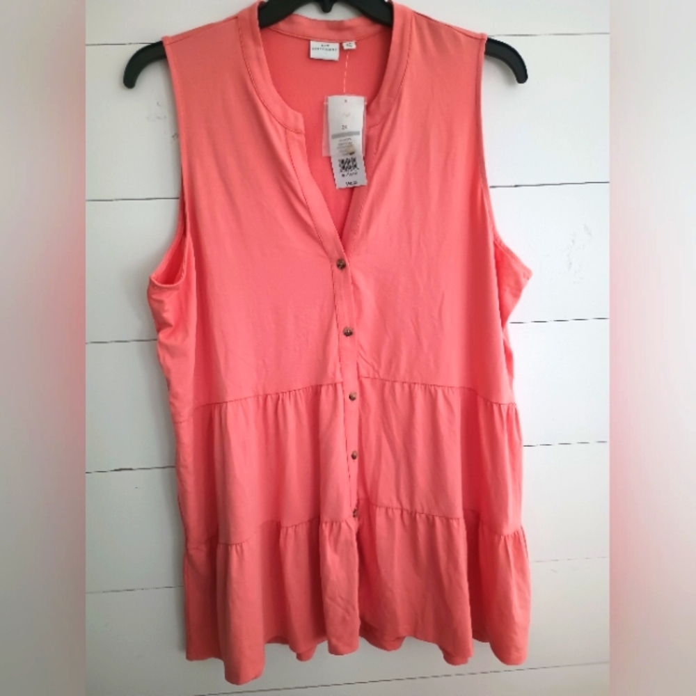 New Directions sleeveless casual plus size 2x top peach Nwt teired